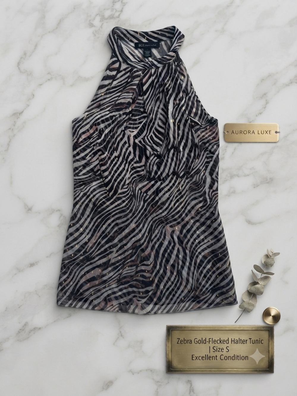 White House Black Market Black and White Zebra Halter Top